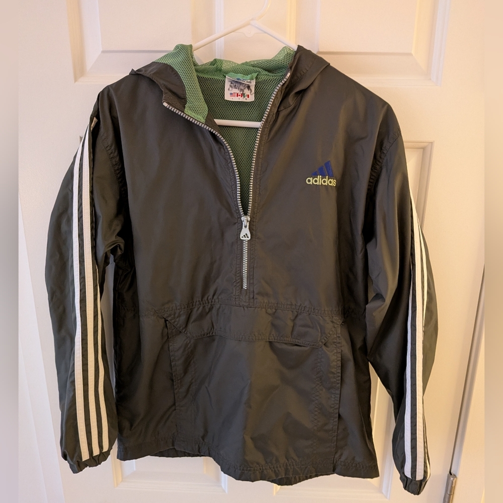 Boys Adidas Quarter Zip Raincoat Size L Dark Green
